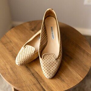 Manolo Blahnik suede perforated loafers nude tan 37.5